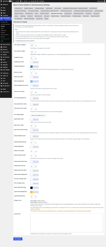 Custom CSS - Add-on for Back In Stock Notifier for WooCommerce screenshot 1