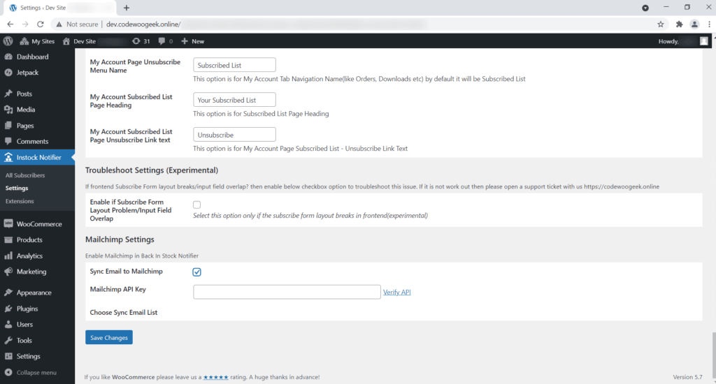 Mailchimp Add-on - Back In Stock Notifier for WooCommerce screenshot 1