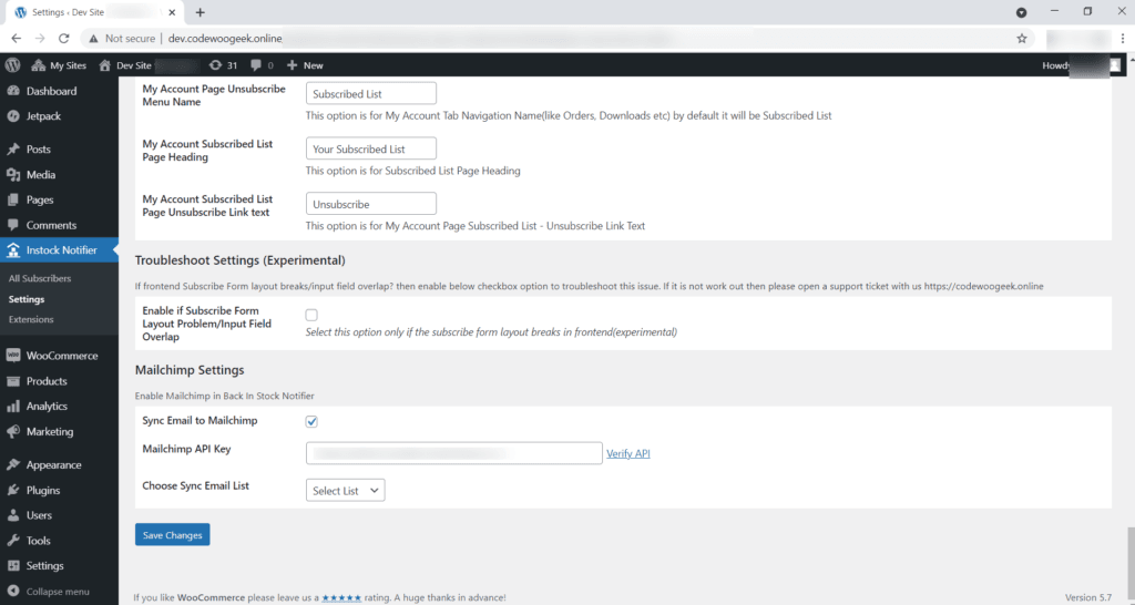 Mailchimp Add-on - Back In Stock Notifier for WooCommerce screenshot 2
