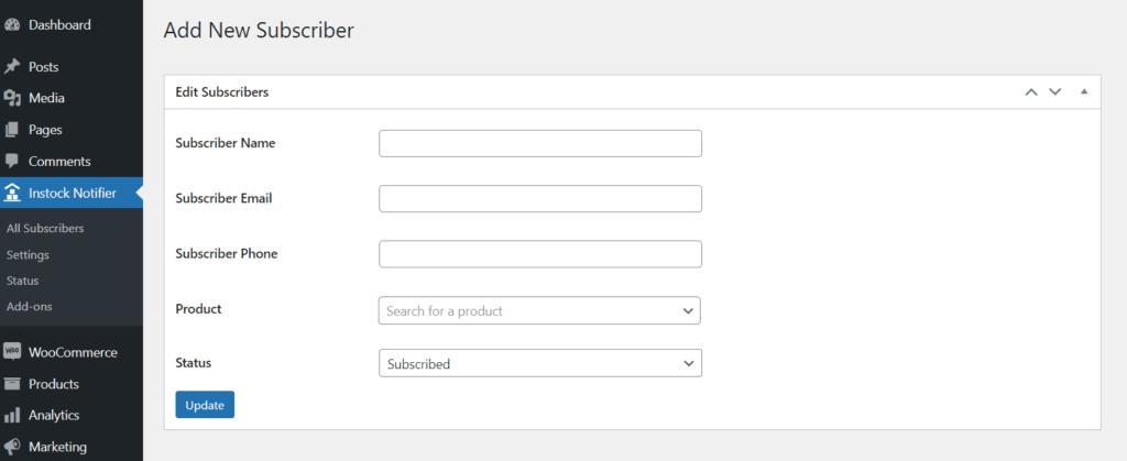 Edit Subscribers Add-on - Back In Stock Notifier for WooCommerce screenshot 2