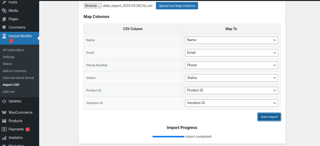 Import CSV Add-on - Back In Stock Notifier for WooCommerce screenshot 4