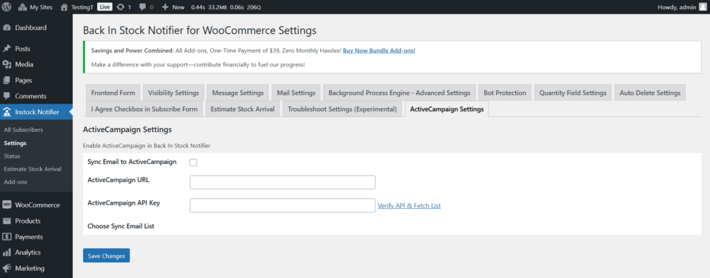 ActiveCampaign - Back In Stock Notifier for WooCommerce screenshot 1