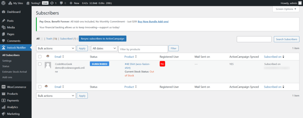 ActiveCampaign - Back In Stock Notifier for WooCommerce screenshot 6