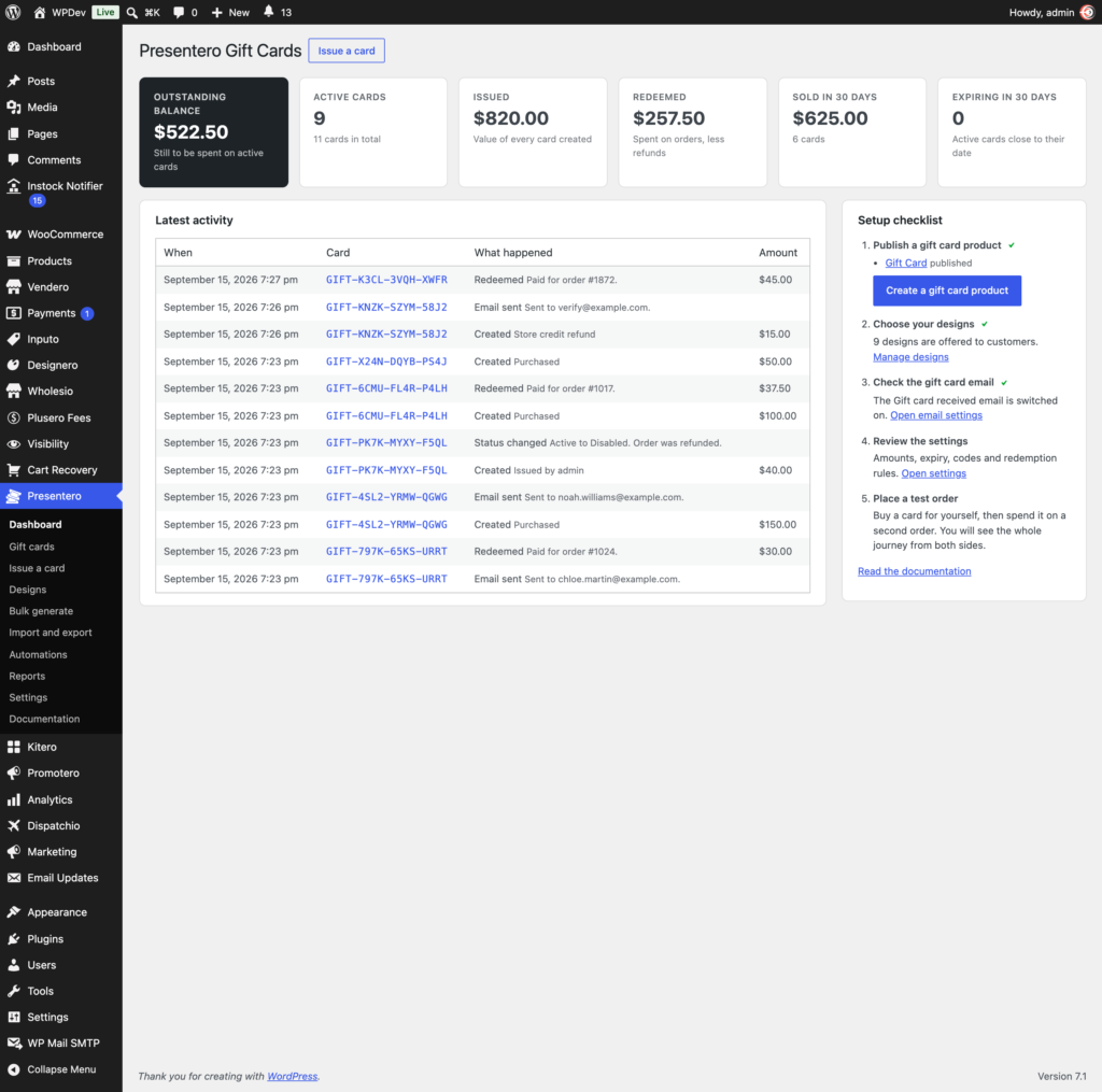 Presentero - Gift Cards for WooCommerce screenshot 9