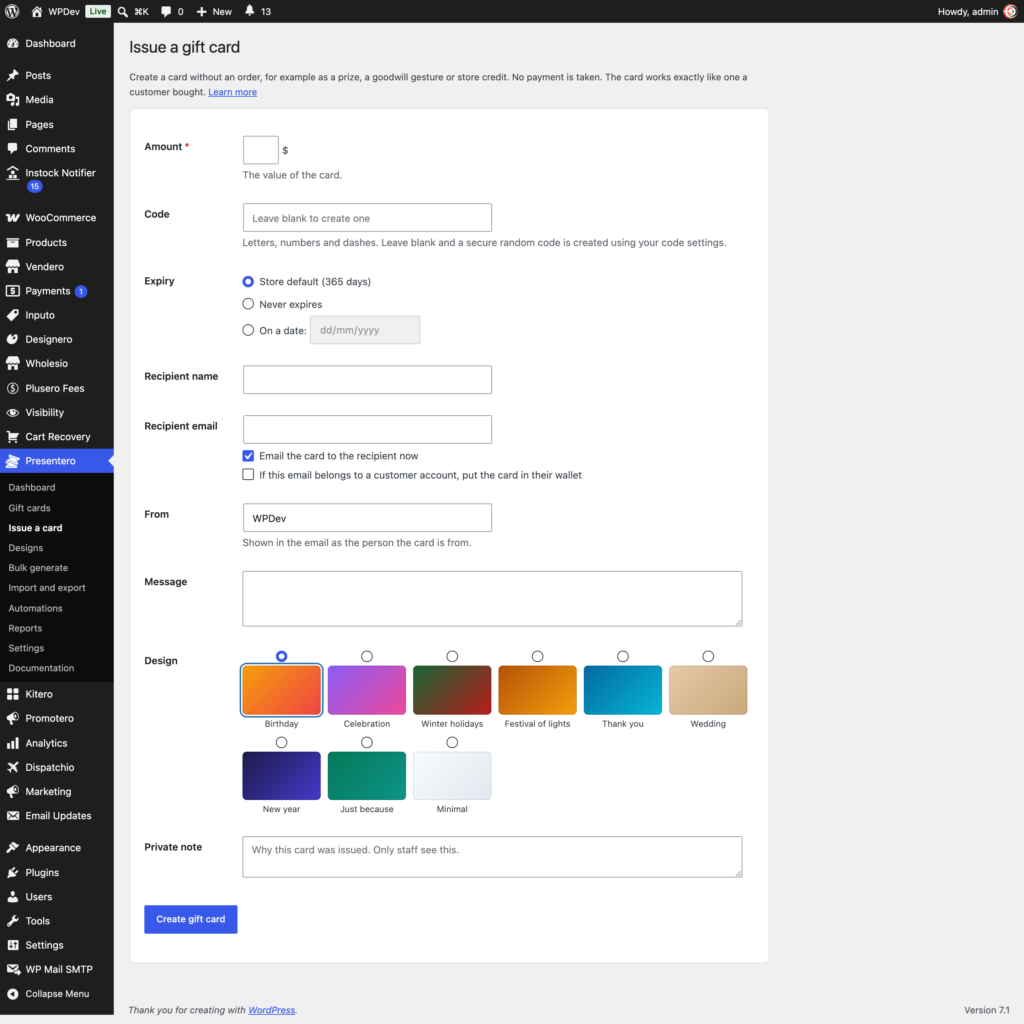 Presentero - Gift Cards for WooCommerce screenshot 12