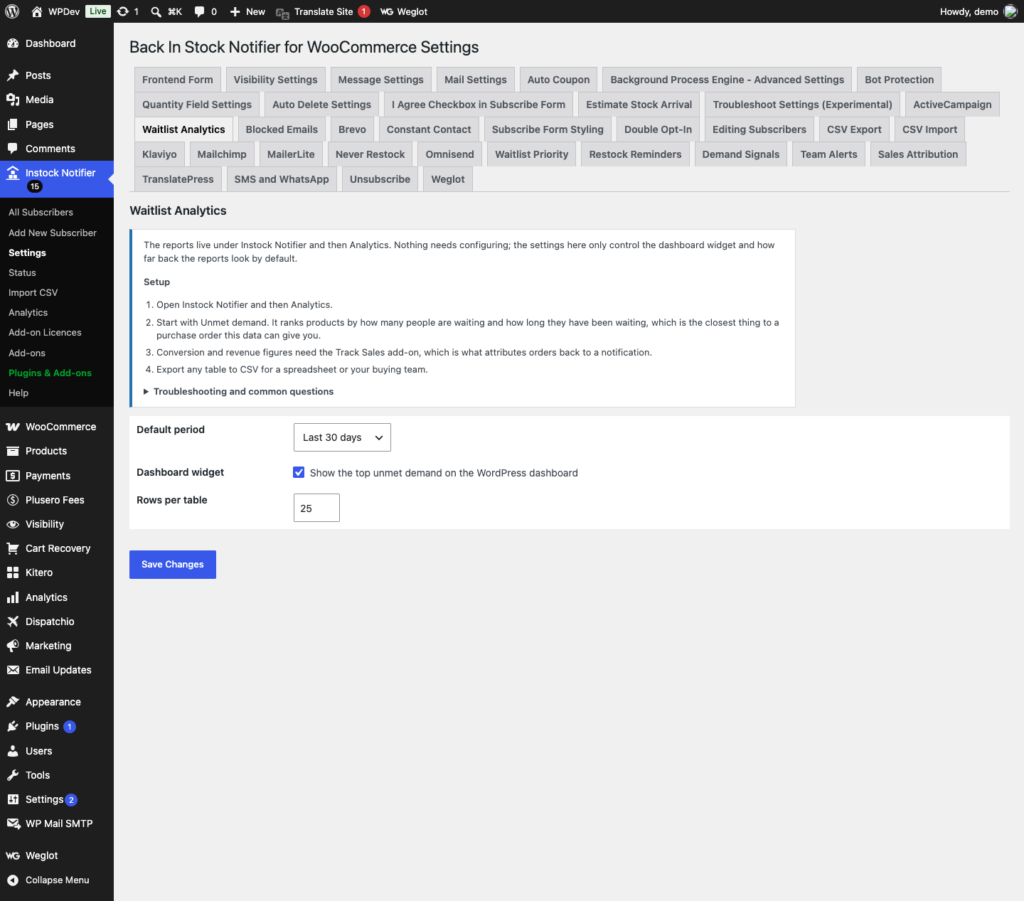 Analytics Add-on - Back In Stock Notifier for WooCommerce screenshot 1