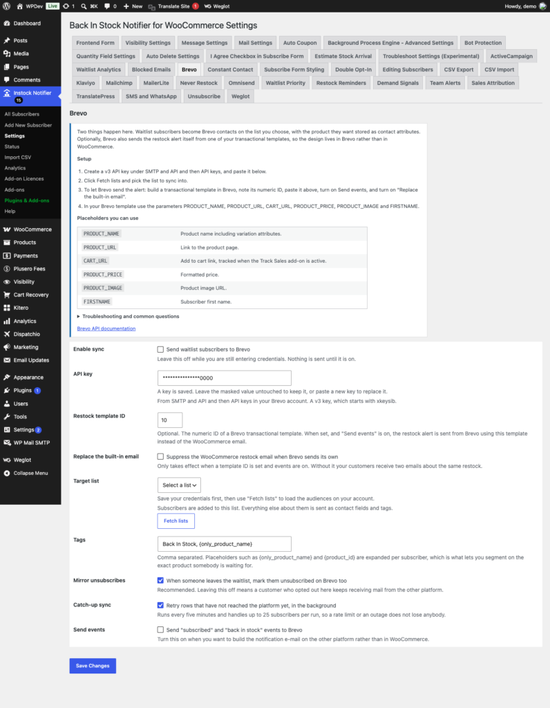 Brevo Add-on - Back In Stock Notifier for WooCommerce screenshot 1