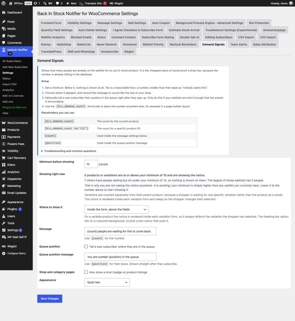 Demand Signals Add-on - Back In Stock Notifier for WooCommerce screenshot 1