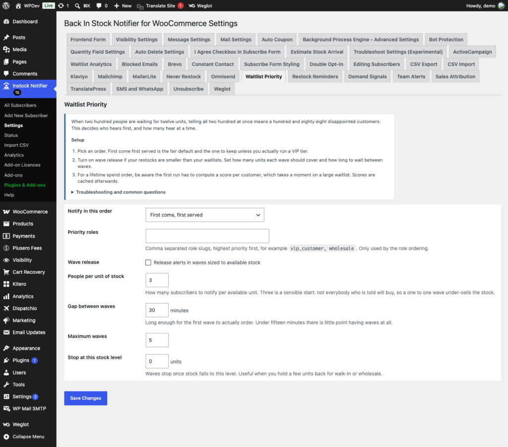Priority Add-on - Back In Stock Notifier for WooCommerce screenshot 1