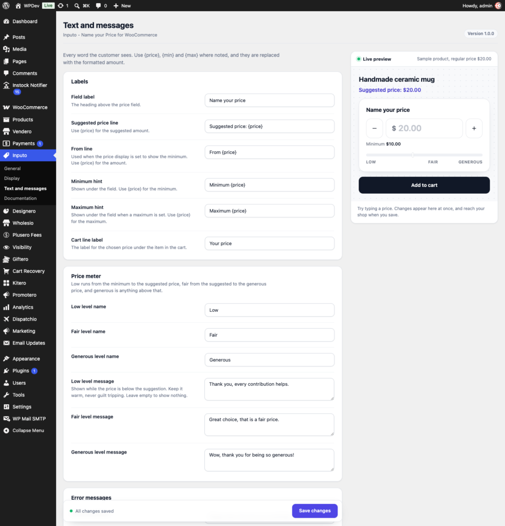 Inputo - Name Your Price for WooCommerce Free screenshot 8