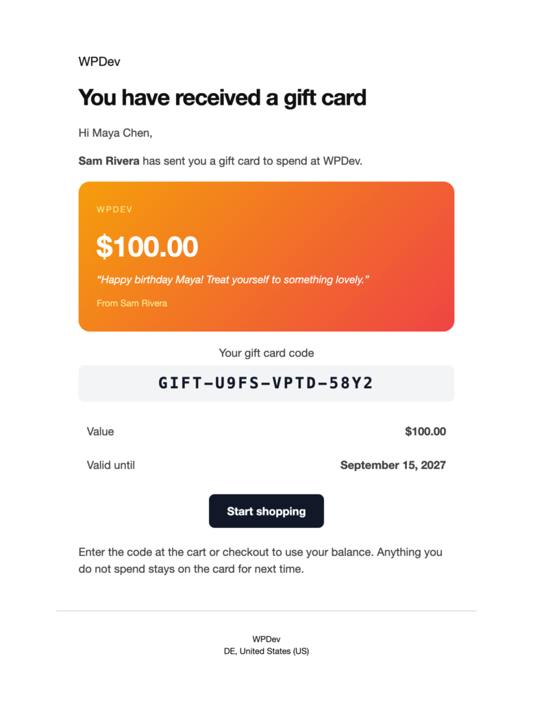Presentero - Gift Cards for WooCommerce Free screenshot 5
