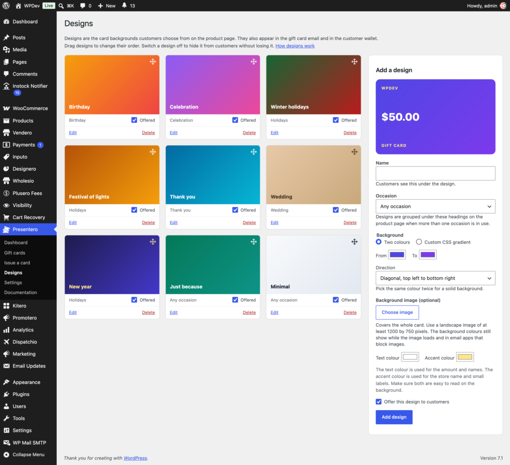 Presentero - Gift Cards for WooCommerce Free screenshot 10