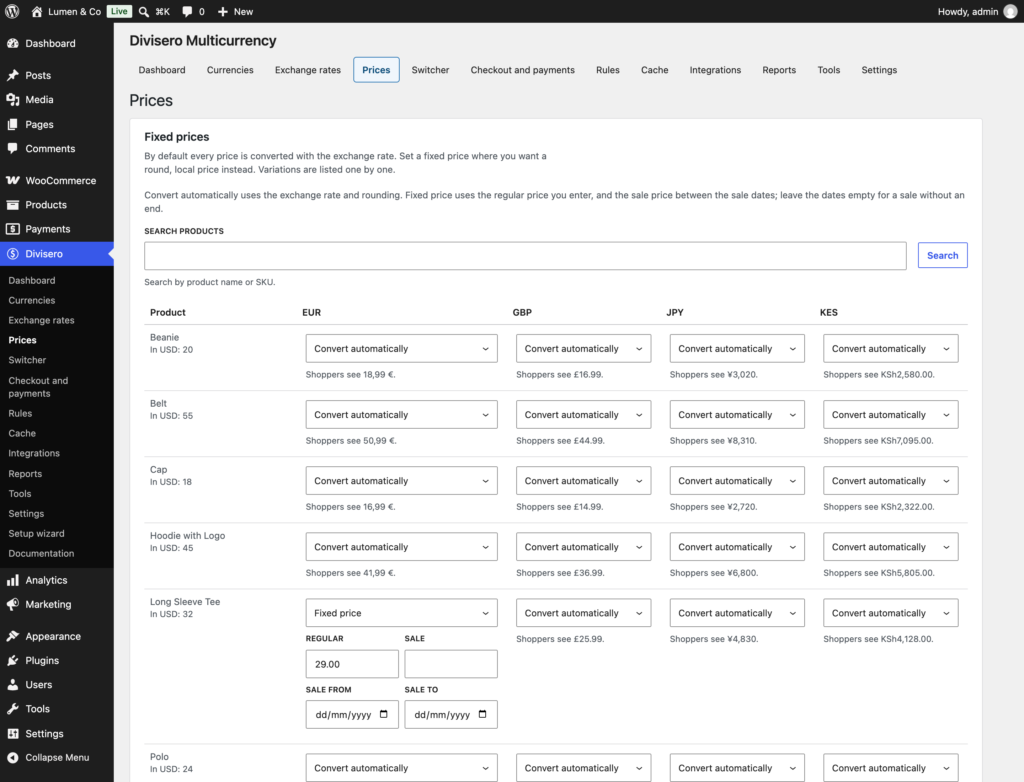Divisero - Multicurrency for WooCommerce screenshot 2