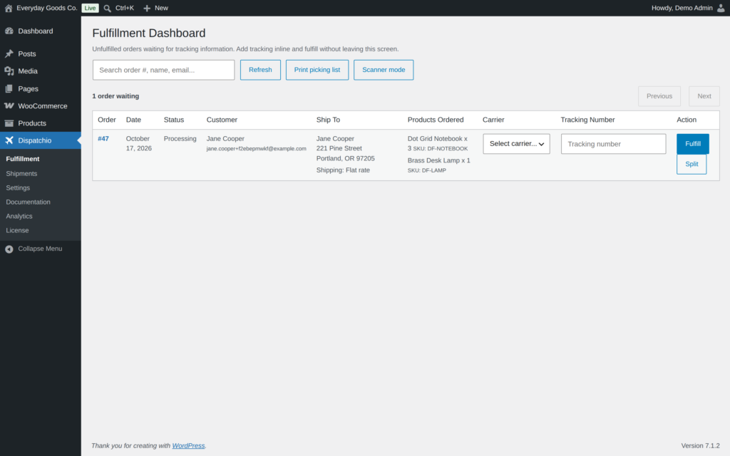 Dispatchio - Advanced Shipment Tracking for WooCommerce screenshot 1