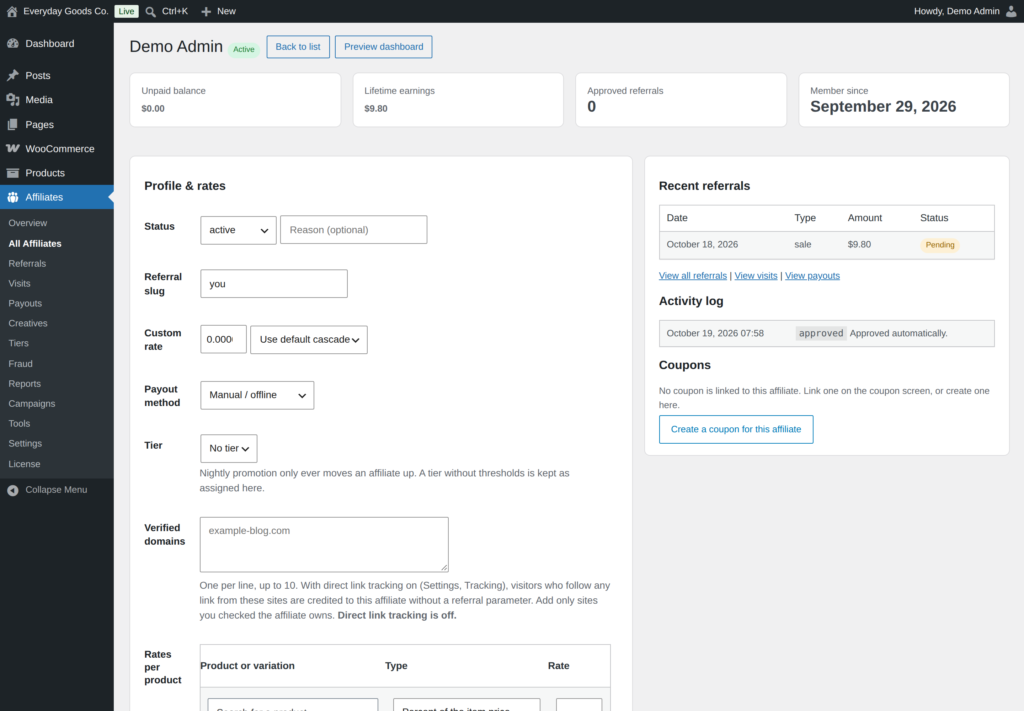 Affireo - Affiliates for WooCommerce screenshot 4