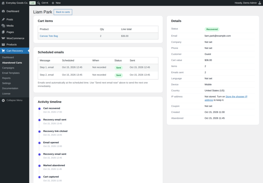 Recovero - Cart Abandonment Recovery for WooCommerce screenshot 4