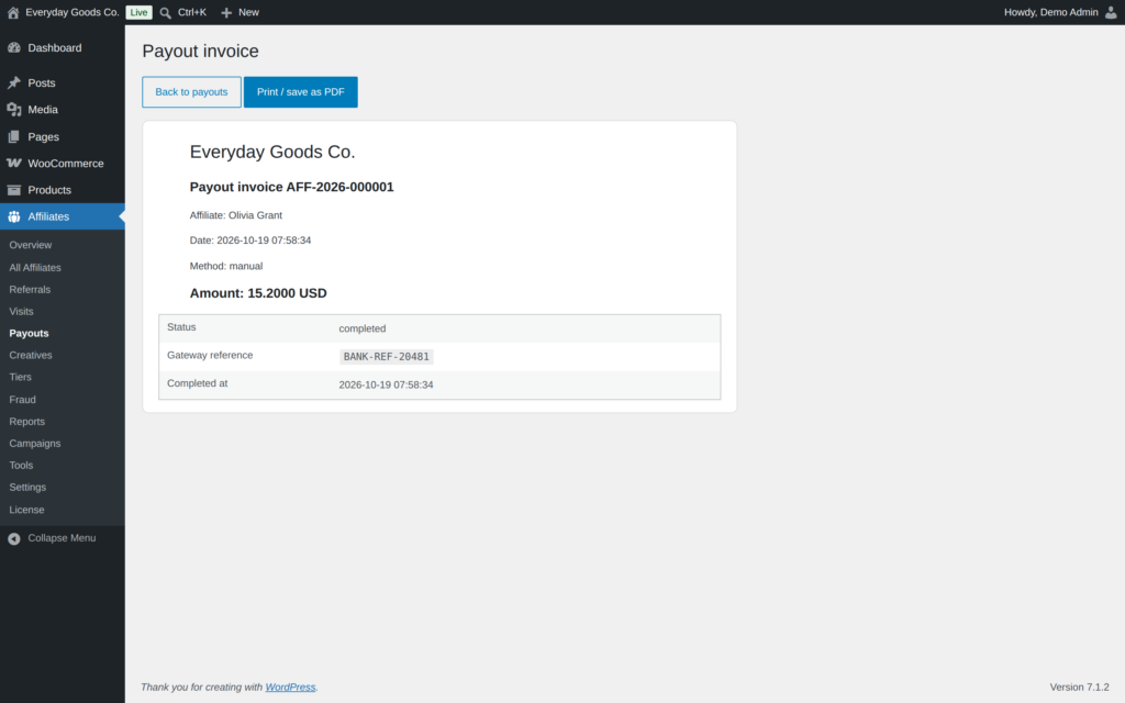 Affireo - Affiliates for WooCommerce screenshot 5