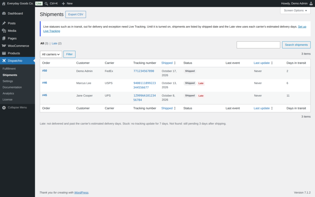 Dispatchio - Advanced Shipment Tracking for WooCommerce screenshot 7